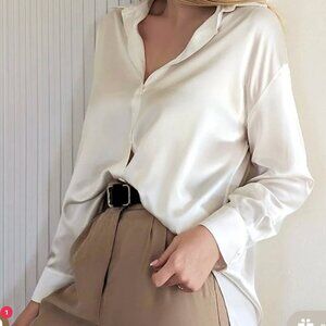 H&M Satin Button Up Blouse – White (S)